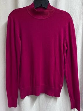 Calvin Klein Pink Tight Knit Soft Sweater With Logo Size Small High Neck